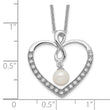 Sentimental Expressions Sterling Silver Rhodium-plated CZ and FW Cultured Pearl My Friend 18in Heart Necklace - Birthstone Company