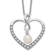 Sentimental Expressions Sterling Silver Rhodium-plated CZ and FW Cultured Pearl My Friend 18in Heart Necklace - Birthstone Company
