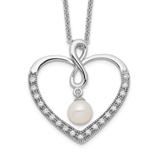 Sentimental Expressions Sterling Silver Rhodium-plated CZ and FW Cultured Pearl My Friend 18in Heart Necklace - Birthstone Company