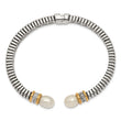 Sterling Silver 14K Gold Pearl Diamond Hinged Cuff Bracelet - Birthstone Company