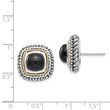 Onyx Button Stud Earrings in Sterling Silver, 16mm Antiqued & Textured