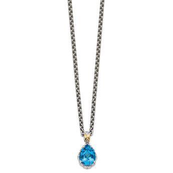 Shey Couture Sterling Silver Rhodium-plated with 14K Accent 18 Inch Antiqued Pear Shaped Blue Topaz Necklace - Birthstone Company