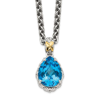 Shey Couture Sterling Silver Rhodium-plated with 14K Accent 18 Inch Antiqued Pear Shaped Blue Topaz Necklace - Birthstone Company