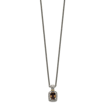 Checkerboard Smoky Quartz Necklace in Sterling Silver, 9x7mm, 18 Inch
