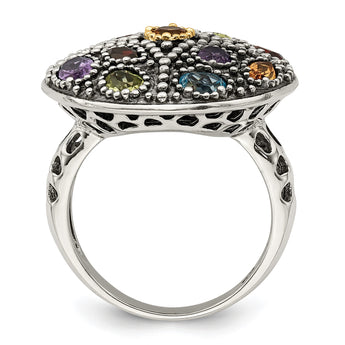 Shey Couture Sterling Silver with 14K Accent Antiqued .43Amethyst/.19Citrine/.32Blue Topaz/.32Peridot/.35Garnet Ring - Birthstone Company