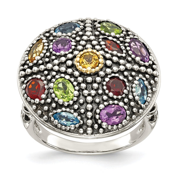Shey Couture Sterling Silver with 14K Accent Antiqued .43Amethyst/.19Citrine/.32Blue Topaz/.32Peridot/.35Garnet Ring - Birthstone Company