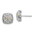 Sterling Silver 14K Gold Vintage Diamond Button Earrings