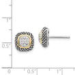 Sterling Silver 14K Gold Diamond Button Earrings Vintage Elegance