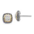 Sterling Silver 14K Gold Diamond Button Earrings Vintage Elegance
