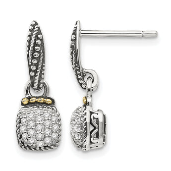 Shey Couture Sterling Silver with 14K Accent Antiqued Diamond Dangle Post Earrings - Birthstone Company