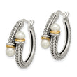 Sterling Silver Pearl Hoop Earrings with 14K Gold Accent