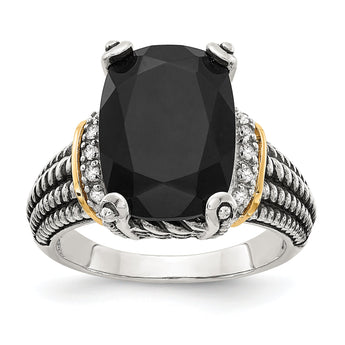 Shey Couture Sterling Silver with 14K Accent Antiqued Black Onyx and White Diamond Ring