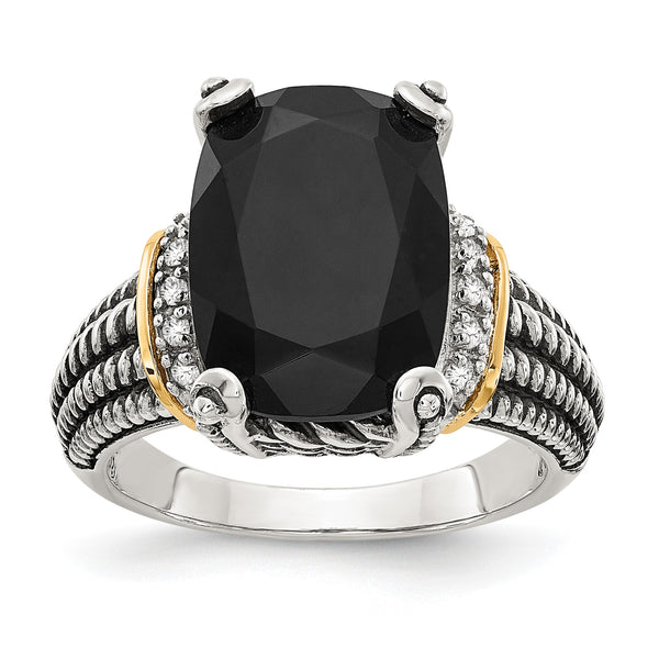 Shey Couture Sterling Silver with 14K Accent Antiqued Black Onyx and White Diamond Ring - Birthstone Company