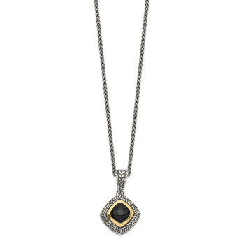 Cushion Bezel Black Onyx Necklace in Sterling Silver, 18 Inch