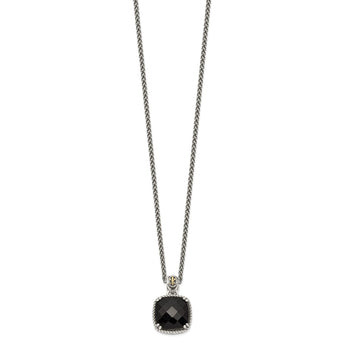Checkerboard-Cut Black Onyx Necklace in Sterling Silver, 12mm, 18 Inch