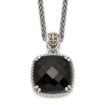 Checkerboard-Cut Black Onyx Necklace in Sterling Silver, 12mm, 18 Inch
