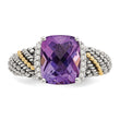 Shey Couture Sterling Silver with 14K Accent Antiqued Diamond and Cushion Amethyst Ring - Birthstone Company