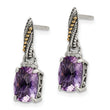 Sterling Silver 14K Gold Amethyst Diamond Dangle Earrings