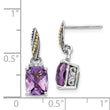 Sterling Silver 14K Gold Amethyst Diamond Dangle Earrings