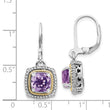 Sterling Silver 14K Gold Amethyst Leverback Earrings