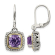 Sterling Silver 14K Gold Amethyst Leverback Earrings - Birthstone Company