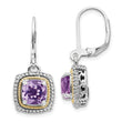 Sterling Silver 14K Gold Amethyst Leverback Earrings
