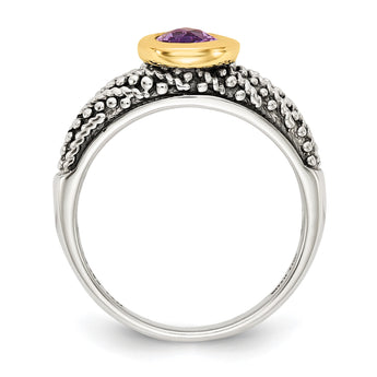 Shey Couture Sterling Silver with 14K Accent Antiqued Oval Bezel Amethyst Ring - Birthstone Company