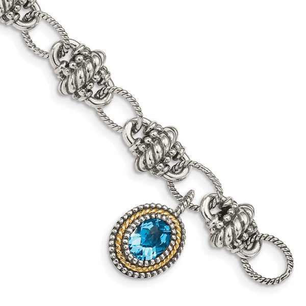 Sterling Silver 14K Gold SwiSterling Silver Blue Topaz Bracelet - Birthstone Company