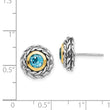 Sterling Silver 14K Accent Blue Topaz Bezel Set Earrings