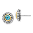 Sterling Silver 14K Accent Blue Topaz Bezel Set Earrings
