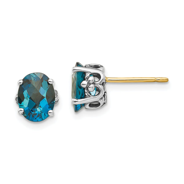 Sterling Silver & 14K Accented Blue Topaz Stud Earrings