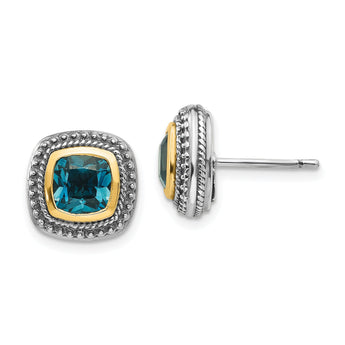 Shey Couture Sterling Silver Earrings with 14K Gold Accents and Blue Topaz