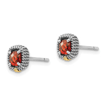 Garnet Cushion Stud Earrings in Sterling Silver with 14K Gold Accent - Birthstone Company