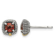 Garnet Cushion Stud Earrings in Sterling Silver with 14K Gold Accent - Birthstone Company