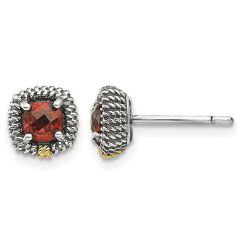 Garnet Cushion Stud Earrings in Sterling Silver with 14K Gold Accent - Birthstone Company