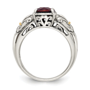 Shey Couture Sterling Silver with 14K Accent Antiqued Cushion Checkerboard Garnet Ring - Birthstone Company