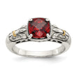 Shey Couture Sterling Silver with 14K Accent Antiqued Cushion Checkerboard Garnet Ring - Birthstone Company