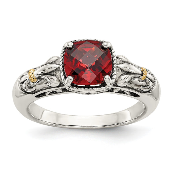 Shey Couture Sterling Silver with 14K Accent Antiqued Cushion Checkerboard Garnet Ring - Birthstone Company