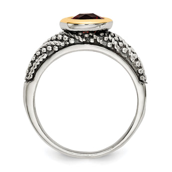 Shey Couture Sterling Silver with 14K Accent Antiqued Round Bezel Garnet Ring - Birthstone Company