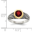 Shey Couture Sterling Silver with 14K Accent Antiqued Round Bezel Garnet Ring - Birthstone Company