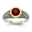 Shey Couture Sterling Silver with 14K Accent Antiqued Round Bezel Garnet Ring - Birthstone Company