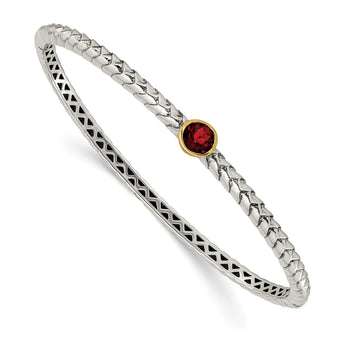 Shey Couture Sterling Silver 14K Gold Garnet Bangle Bracelet Vintage Elegance - Birthstone Company
