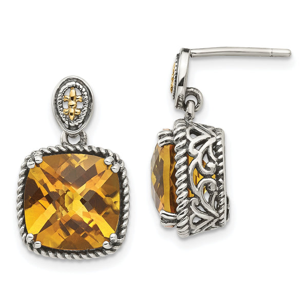 Sterling Silver 14K Accented Citrine Dangle Earrings Antique Elegance