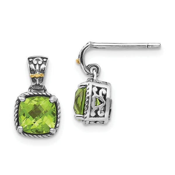 Shey Couture Sterling Silver Peridot Dangle Earrings with 14K Gold Accent