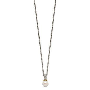 Shey Couture Sterling Silver Rhodium-plated with 14K Accent 18 Inch 8-9mm Freshwater Cultured Pearl Necklace - Birthstone Company