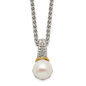 Shey Couture Sterling Silver Rhodium-plated with 14K Accent 18 Inch 8-9mm Freshwater Cultured Pearl Necklace - Birthstone Company