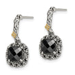 Shey Couture Sterling Silver with 14K Accent Antiqued Checkerboard-cut Black Onyx Post Dangle Earrings - Birthstone Company