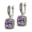 Shey Couture Sterling Silver with 14K Accent Antiqued Cushion Amethyst Hinged Hoop Dangle Earrings