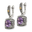 Shey Couture Sterling Silver with 14K Accent Antiqued Cushion Amethyst Hinged Hoop Dangle Earrings - Birthstone Company