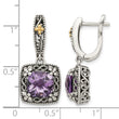 Shey Couture Sterling Silver with 14K Accent Antiqued Cushion Amethyst Hinged Hoop Dangle Earrings - Birthstone Company